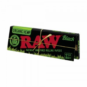 Raw Black Organic Hemp Paper 1 1/4CT-24CT Book -50 Leaves Per Pack